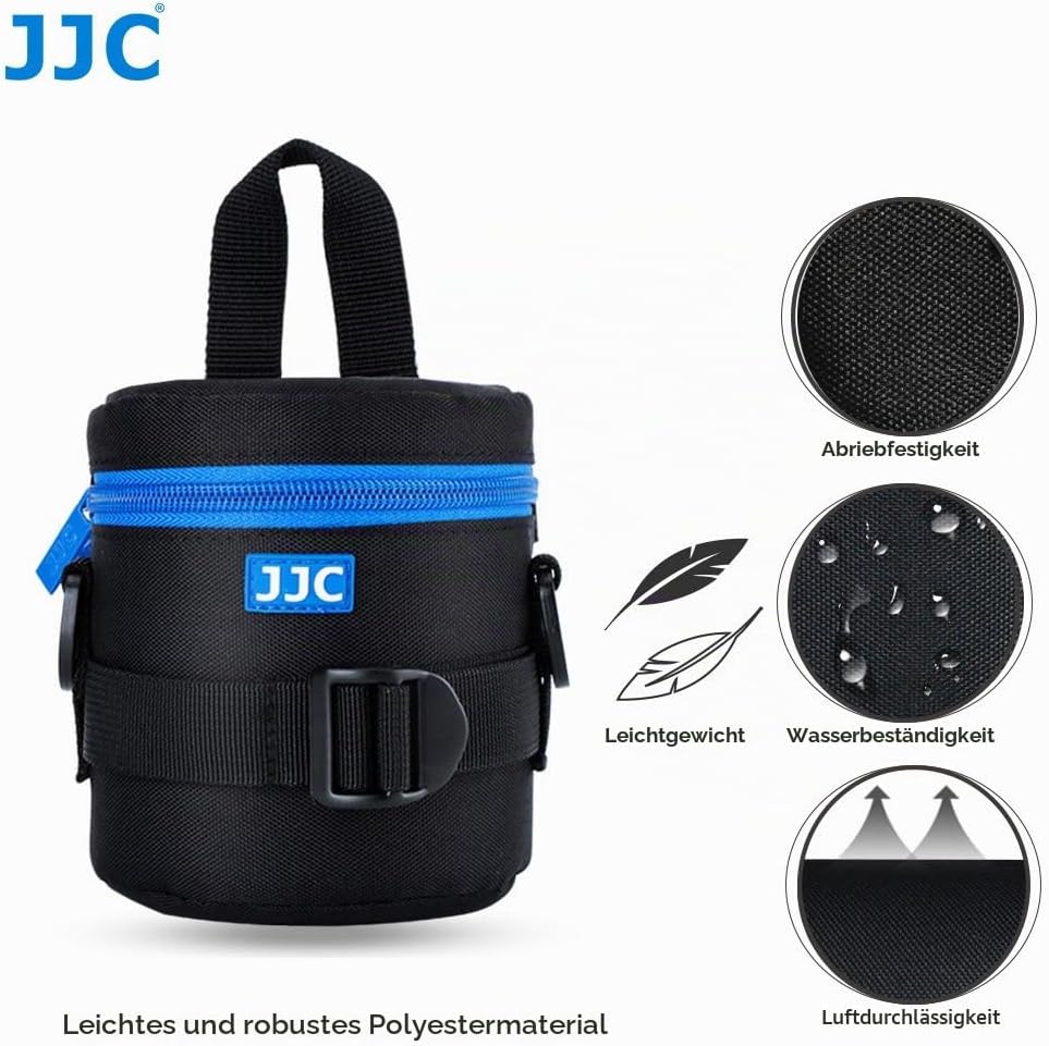 JJC Deluxe Objektiv Tasche mit 1 x Umhängeband, Wasserabweisend, Schwarz, passt Objektiv Durchmesser