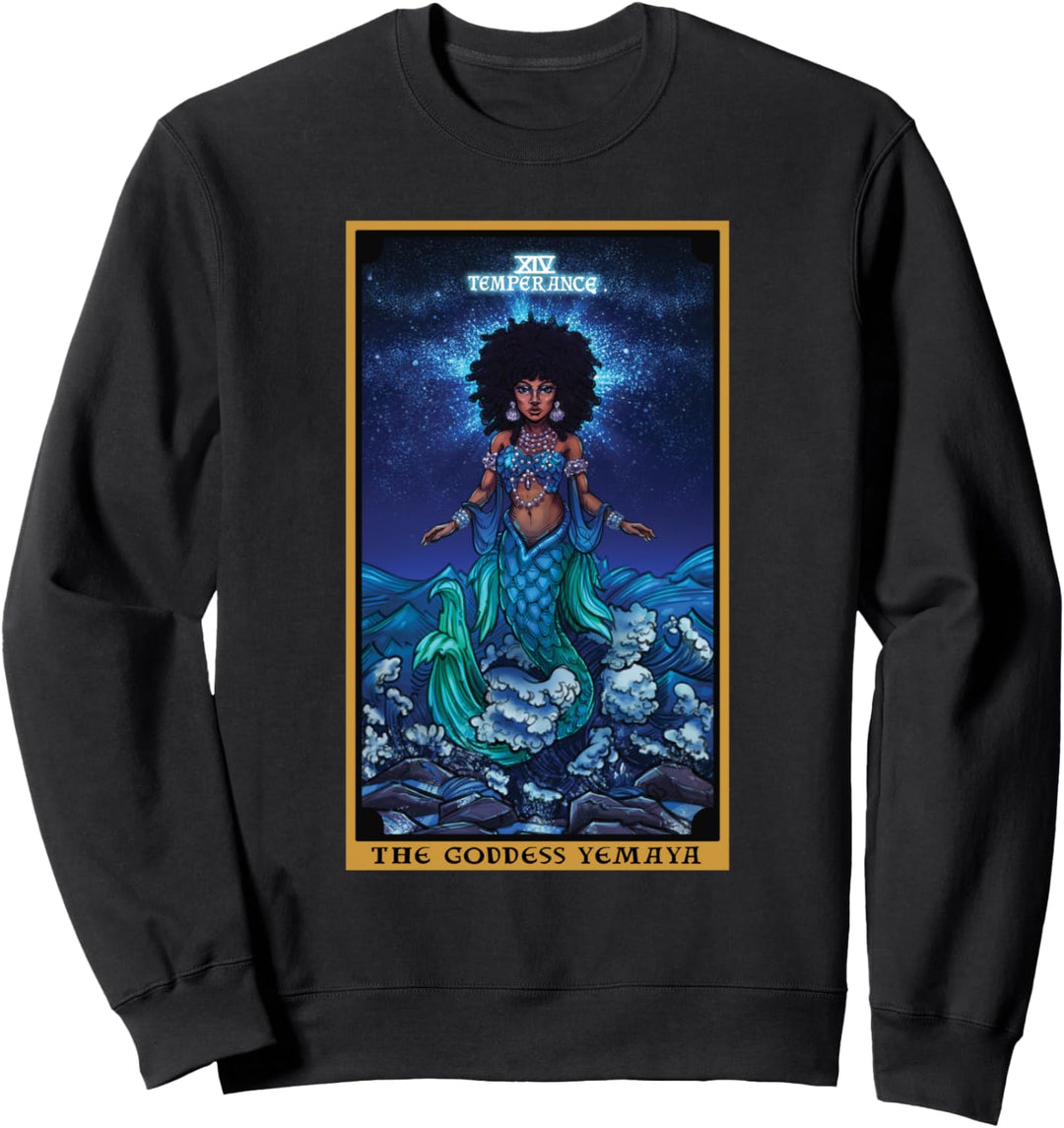 Tarotkarte mit der Göttin Yemaya Temperance Wicca afrikanische Hexe Sweatshirt
