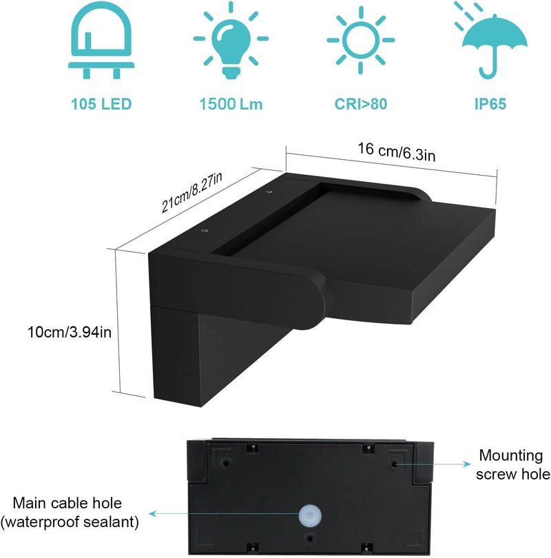 Klighten 24W Aussenwandleuchte Aussenleuchte, Wasserdicht IP65 Wandleuchte Innen Aussen Wandlampe mi