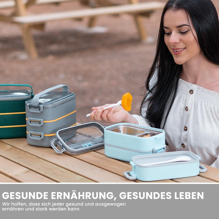 Bugucat Lunchbox 1600ML, 3 in 1 Bento Box Brotdose Auslaufsicher Luftdichte Brotzeitbox mit Fächern