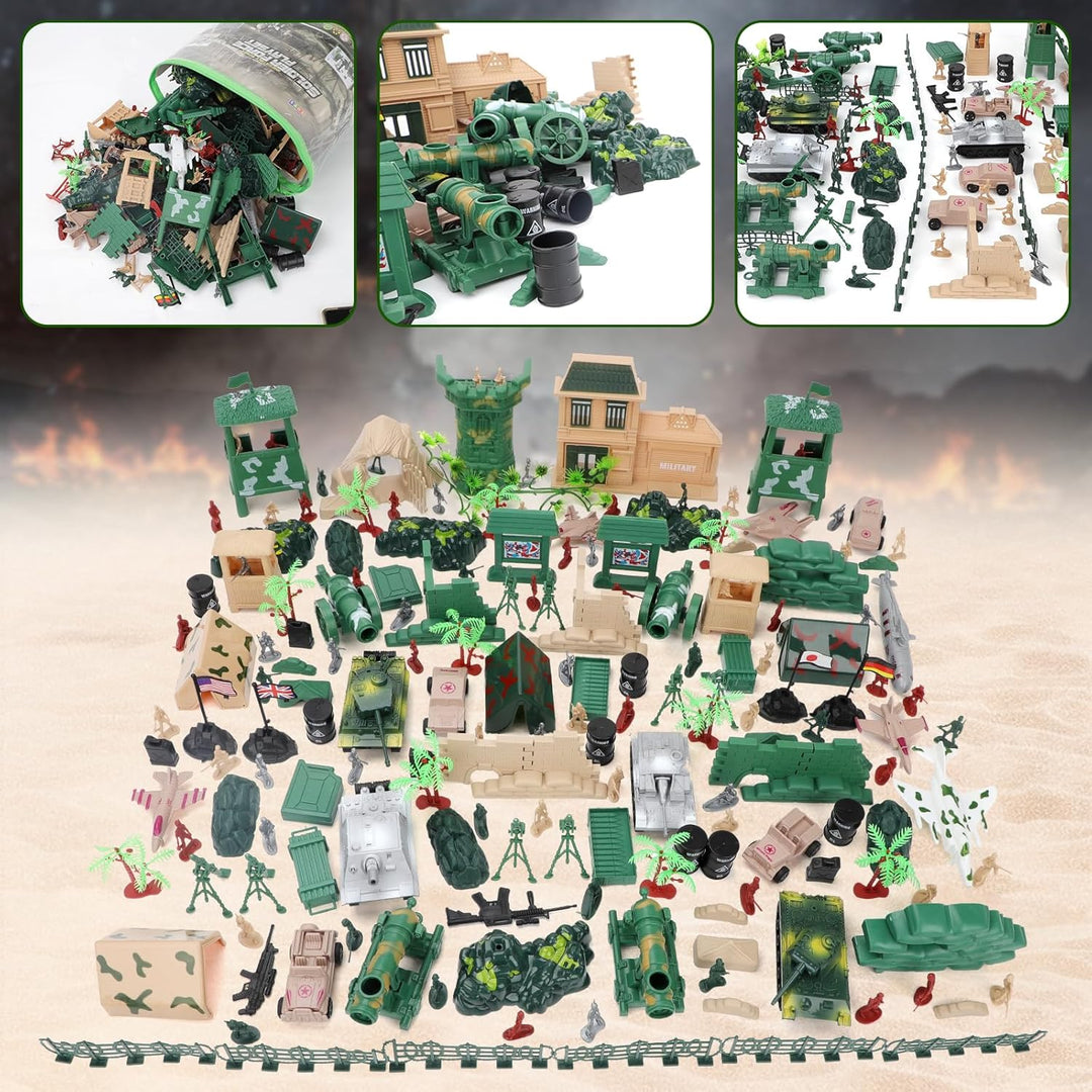 deAO 303 Militär Spielset mit Soldaten, Militärfiguren, Tanks, Flugzeugen, Flaggen, Aufbewahrungstas