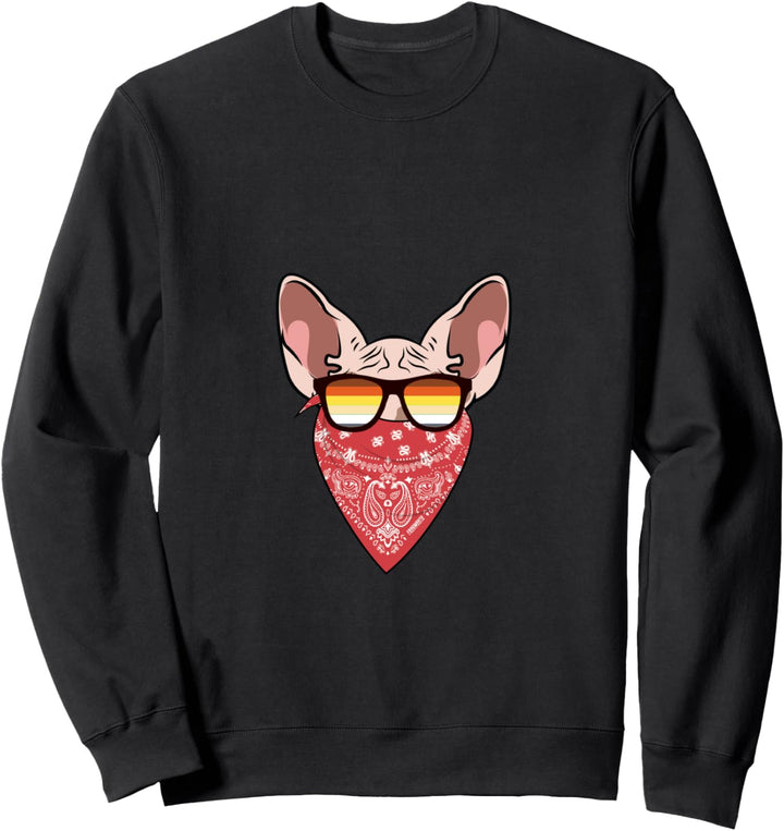 Lustige niedliche Sphynx Katze Katze in rotem Halstuch Sweatshirt