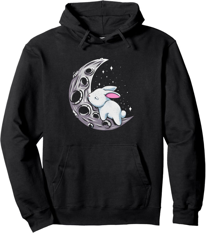 Kawaii Bunny on the Moon Cute Goth Easter Rabbit Pullover Hoodie