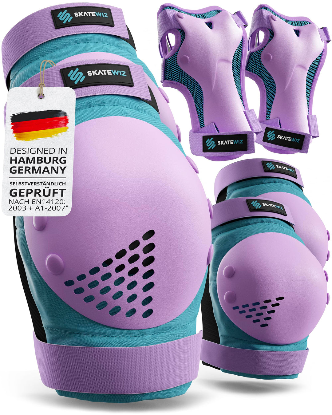 SKATEWIZ Skate Protektoren für Kinder &amp; Erwachsene in 6 Farben - Knieschützer Kinder Set [6pc] SMASH