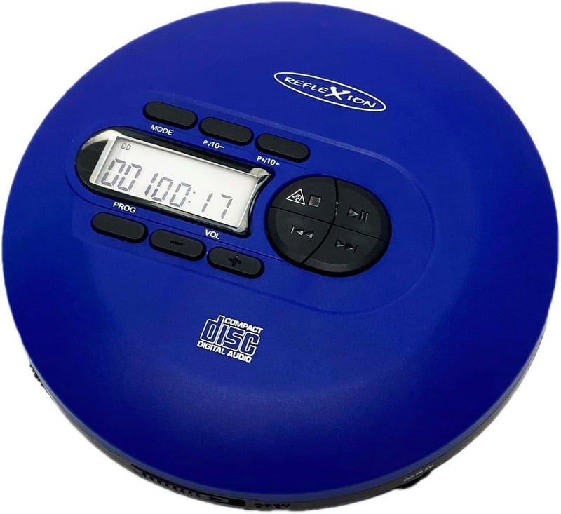 Reflexion CD/MP3 Player - Perfekt für Reisen, mit langlebigem Akku + Mit Kopfhörern (blau) PPL-UKW R