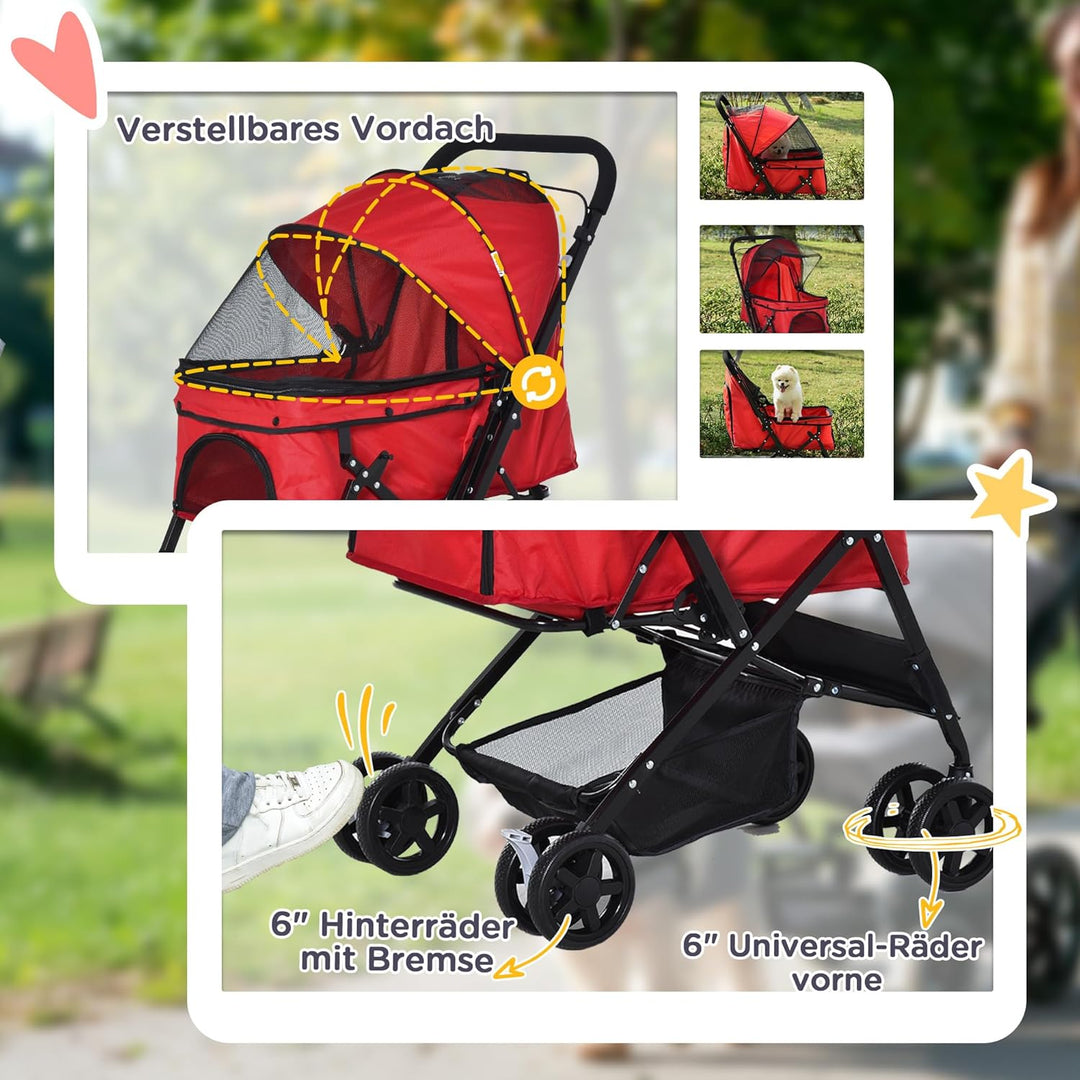 PawHut Hundebuggy Hundewagen Buggy für kleine Hunde und Katzen Haustierwagen Pet Stroller Katzenbugg