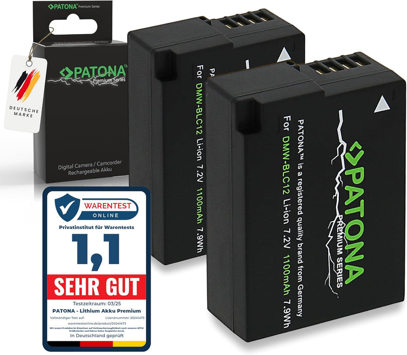 PATONA Premium (2X) Ersatz für Akku Panasonic DMW BLC12 E (echte 1100mAh) DMW BLC-12 Premium x2, DMW