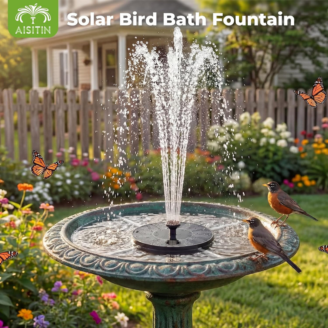 AISITIN Springbrunnen für Aussen, Solar Springbrunnen für Draussen mit 6 Verschiedene Fontänenstile,