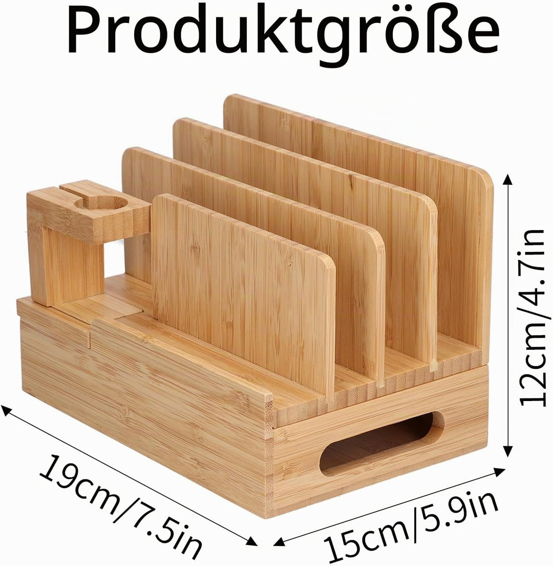 Bambus-Ladestation mehrere Geräte, USB-Ladedose,Mehrere Geräte Abnehmbar Multifunktionelle Ladestati