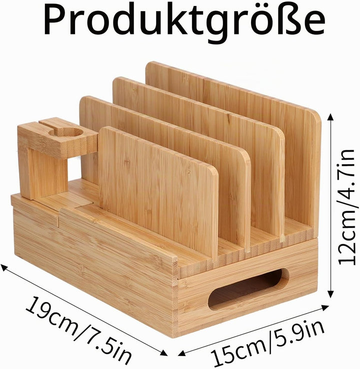 Bambus-Ladestation mehrere Geräte, USB-Ladedose,Mehrere Geräte Abnehmbar Multifunktionelle Ladestati