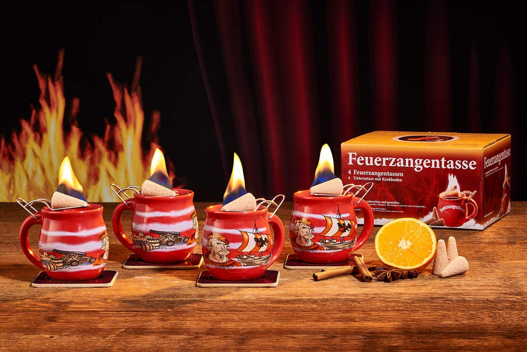Feuerzangentasse 4er-Set, Rot/Störtebeker - für Feuerzangenbowle, Rot/Störtebeker