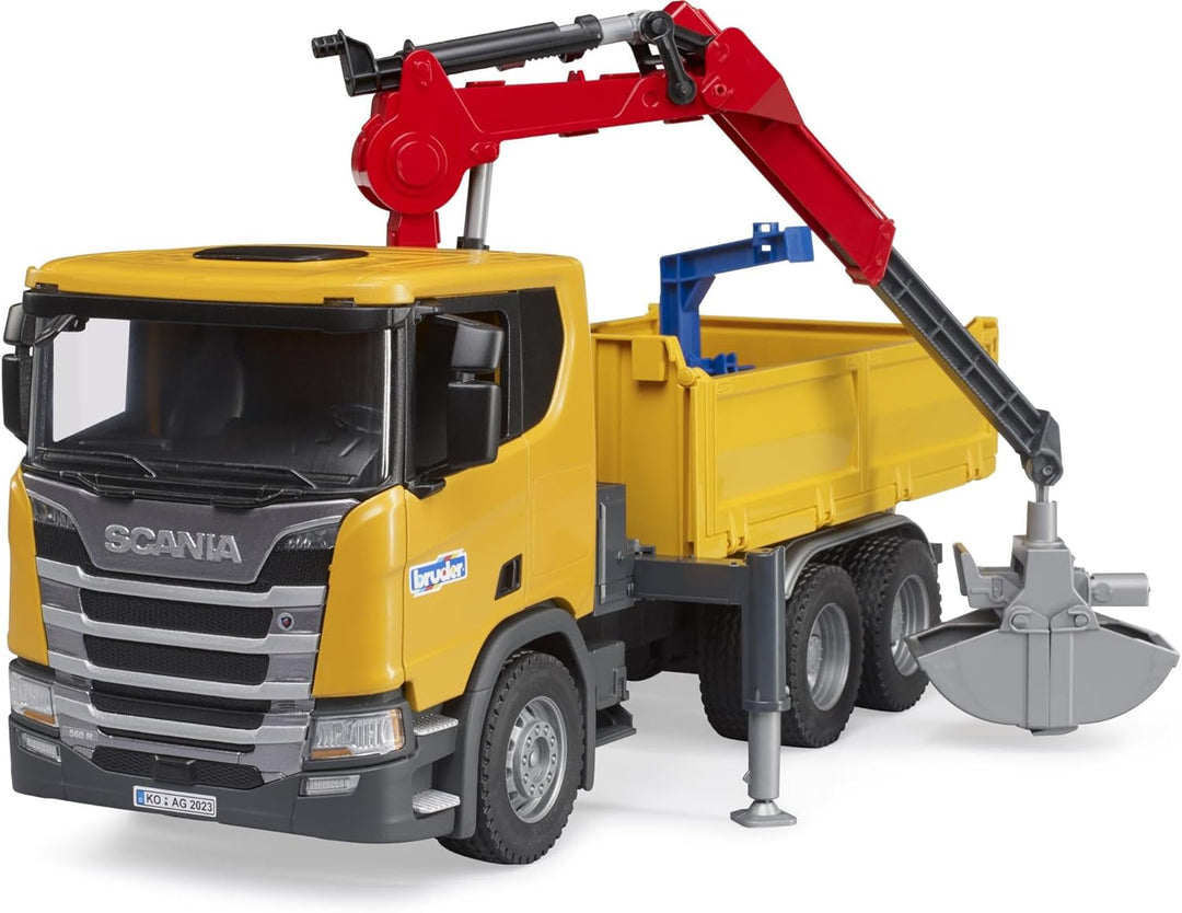 bruder 03551 - Scania Super 560R Baustellen LKW mit Kran & 2 Paletten - 1:16 Fahrzeuge, Baufahrzeug,