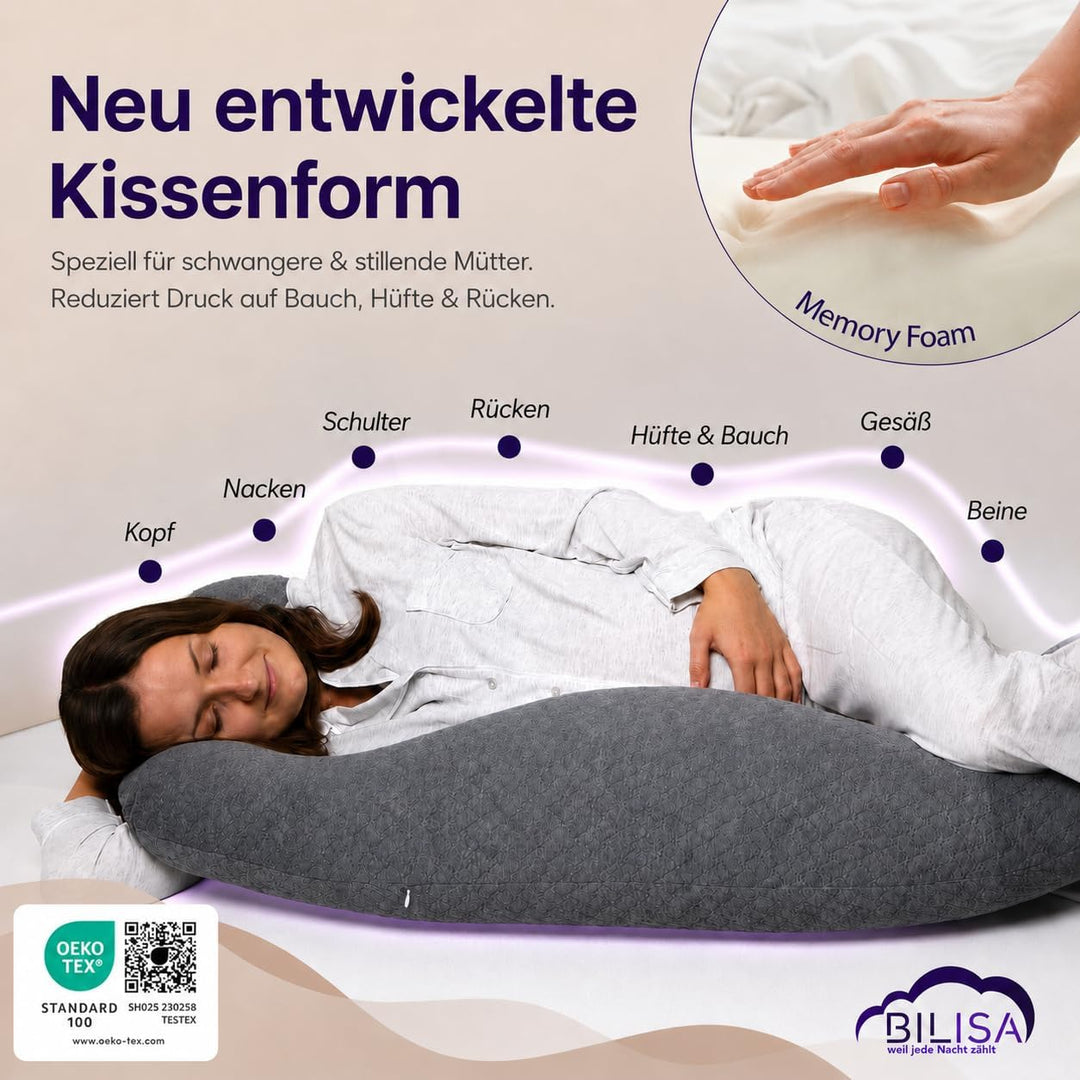 Schwangerschaftskissen mit Memory Foam | Neues Modell 2026 | Stillkissen mit waschbarem Bezug | Ganz