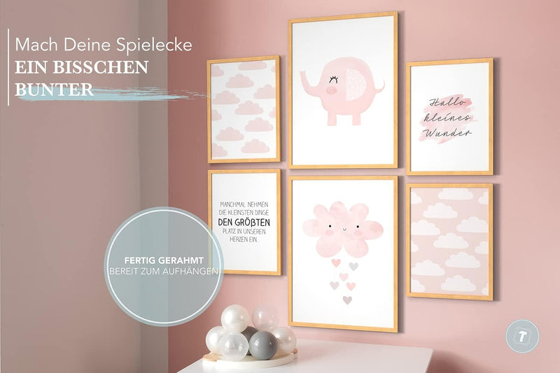 Papierschmiede® Bilder Kinderzimmer Kids Mood Poster Set Newborn Baby Girl, Gerahmte Bilder fürs Kin