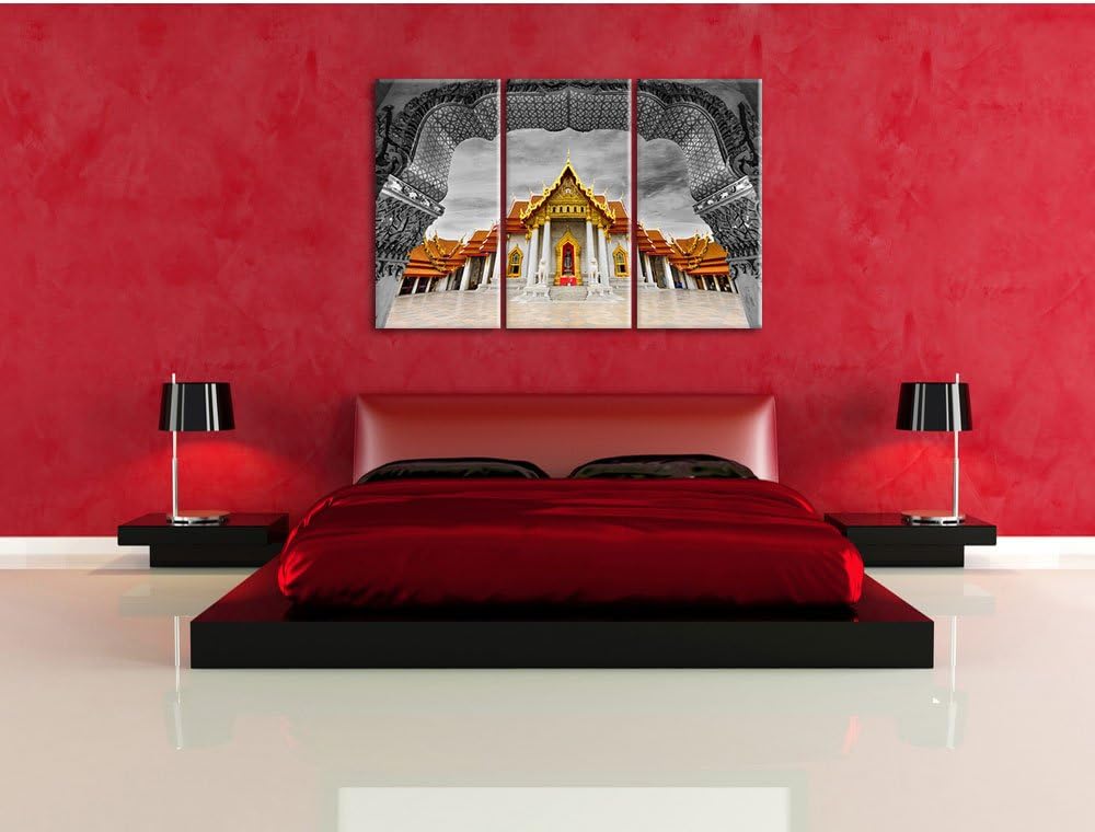Pixxprint Marmortempel von Bangkok als Leinwandbild/Grösse: 3 Teilig (120x80) cm/Wandbild/Kunstdruck