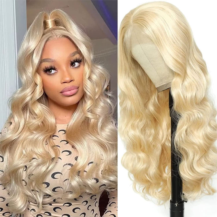 Echthaar Perücke Schwarz Frauen 613 Farbe 13x4 HD Body Wave Lace Front Wig 180% Density Blonde Trans