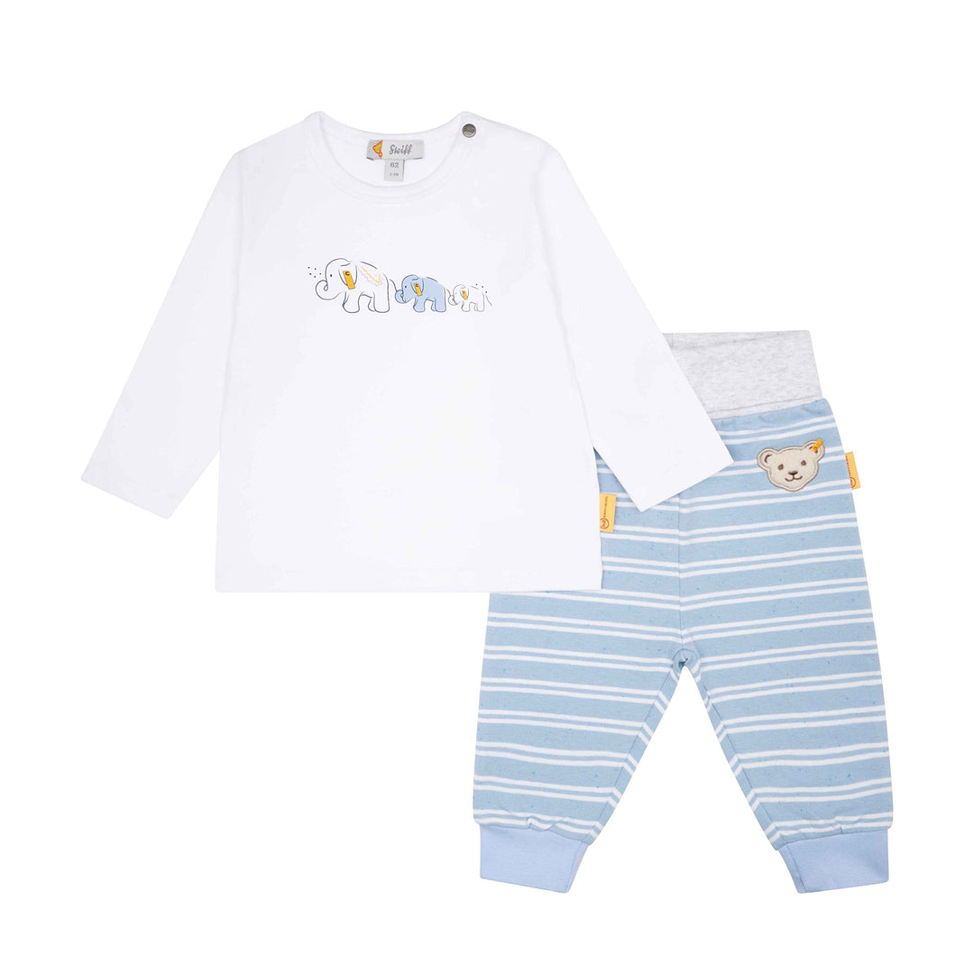 Steiff Baby-Jungen Set Jogger + T-Shirt Langarm Shorts 80 BRIGHT WHITE, 80 BRIGHT WHITE