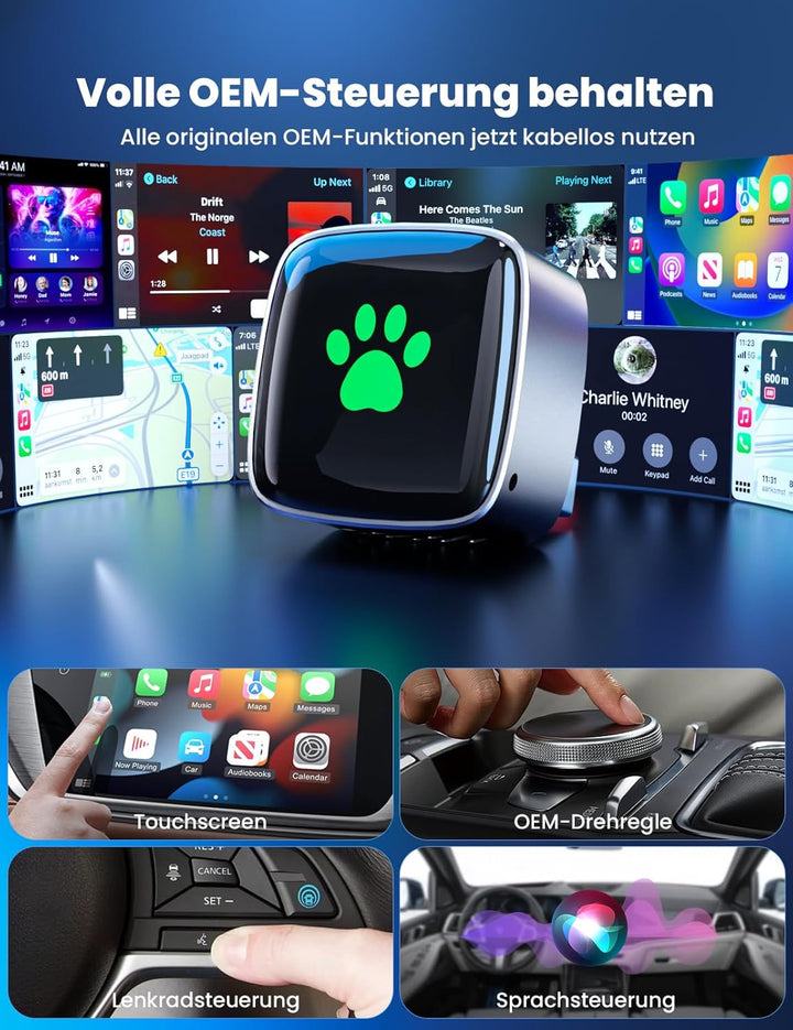 CarPlay Wireless Adapter für Apple 2026 Upgrade, Wired zu Wireless CarPlay, USB & Type-C Dual-Port,