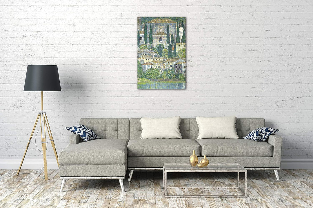 Printed Paintings Leinwand (60x80cm): Gustav Klimt - Kirche in Cassone (Landschaft mit Zypressen) (1