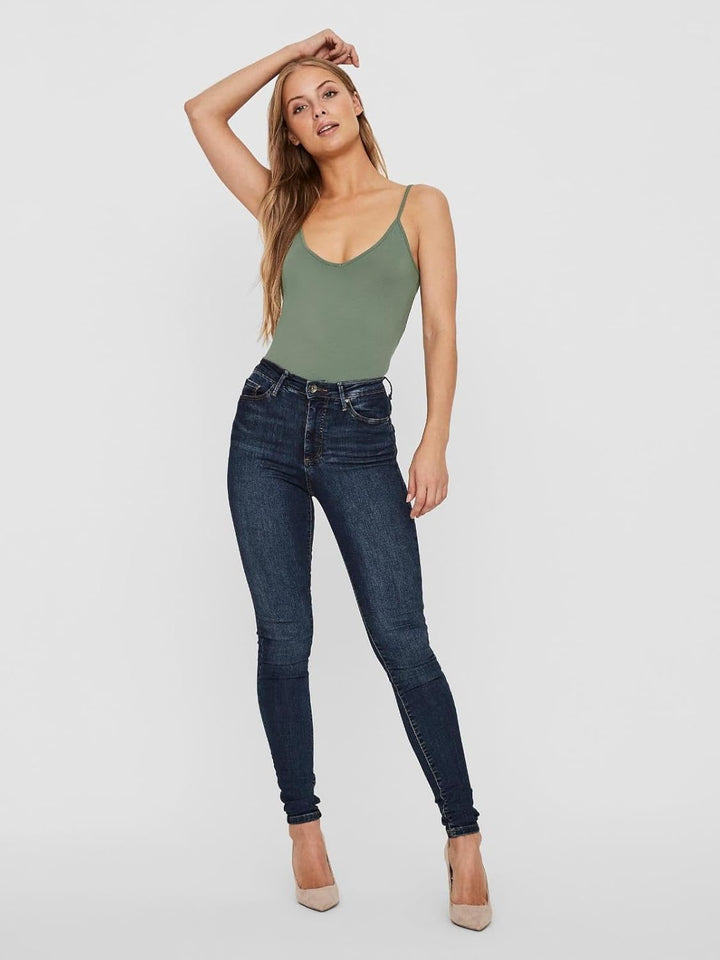 VERO MODA Damen Vmmaxi My Soft V Singlet Noos Top, 4er Pack (2x Lightest Sky, Hedge Green, Citadel)