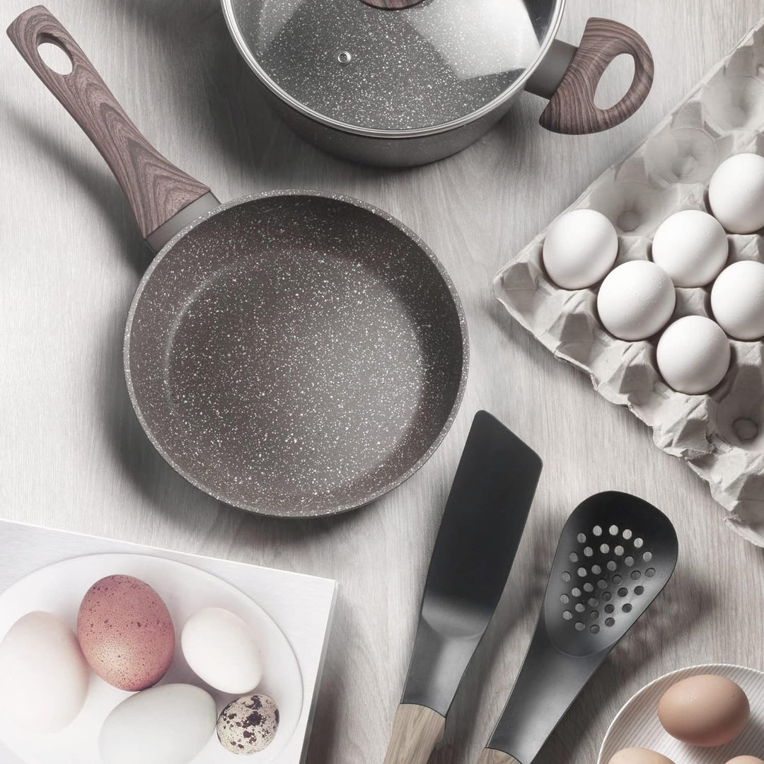 Pintinox Set mit 2 Pfannen aus Aluminium, antihaftbeschichtet, Serie Naturstein, Steinoptik, indukti