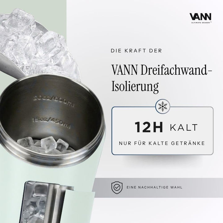 VANN Shaker Proteinshake 750ML - Thermo Shaker Edelstahl [12h kalt], Ideal als Schüttelbecher [Gym,