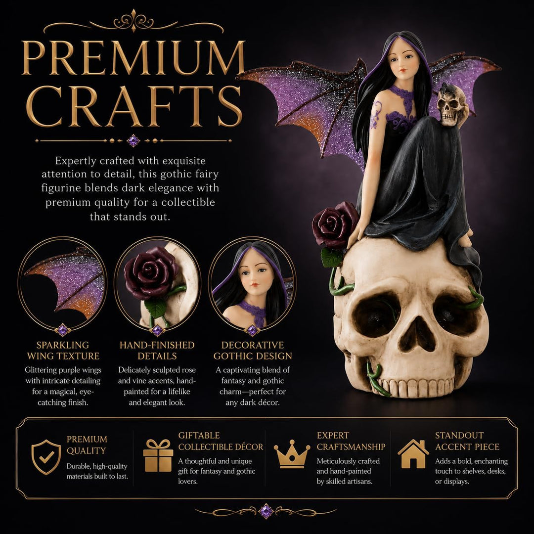 Comfy Hour Fairyland-Kollektion, 17,8 cm, Polyresin, dunkle Feen-Hexe auf Totenkopf, Heimdekoration