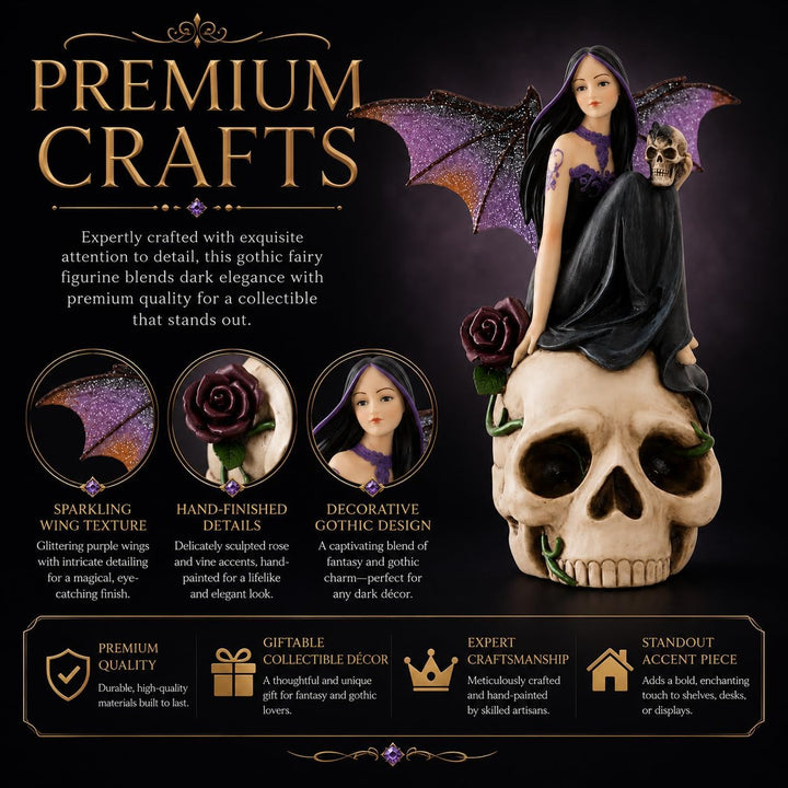 Comfy Hour Fairyland-Kollektion, 17,8 cm, Polyresin, dunkle Feen-Hexe auf Totenkopf, Heimdekoration