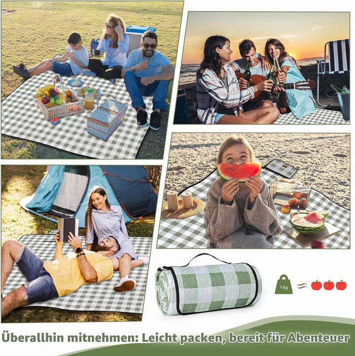 Picknickdecke wasserdicht, Extra grosse Picknickmatte 200x200 cm, sandabweisend waschbar Camping Str