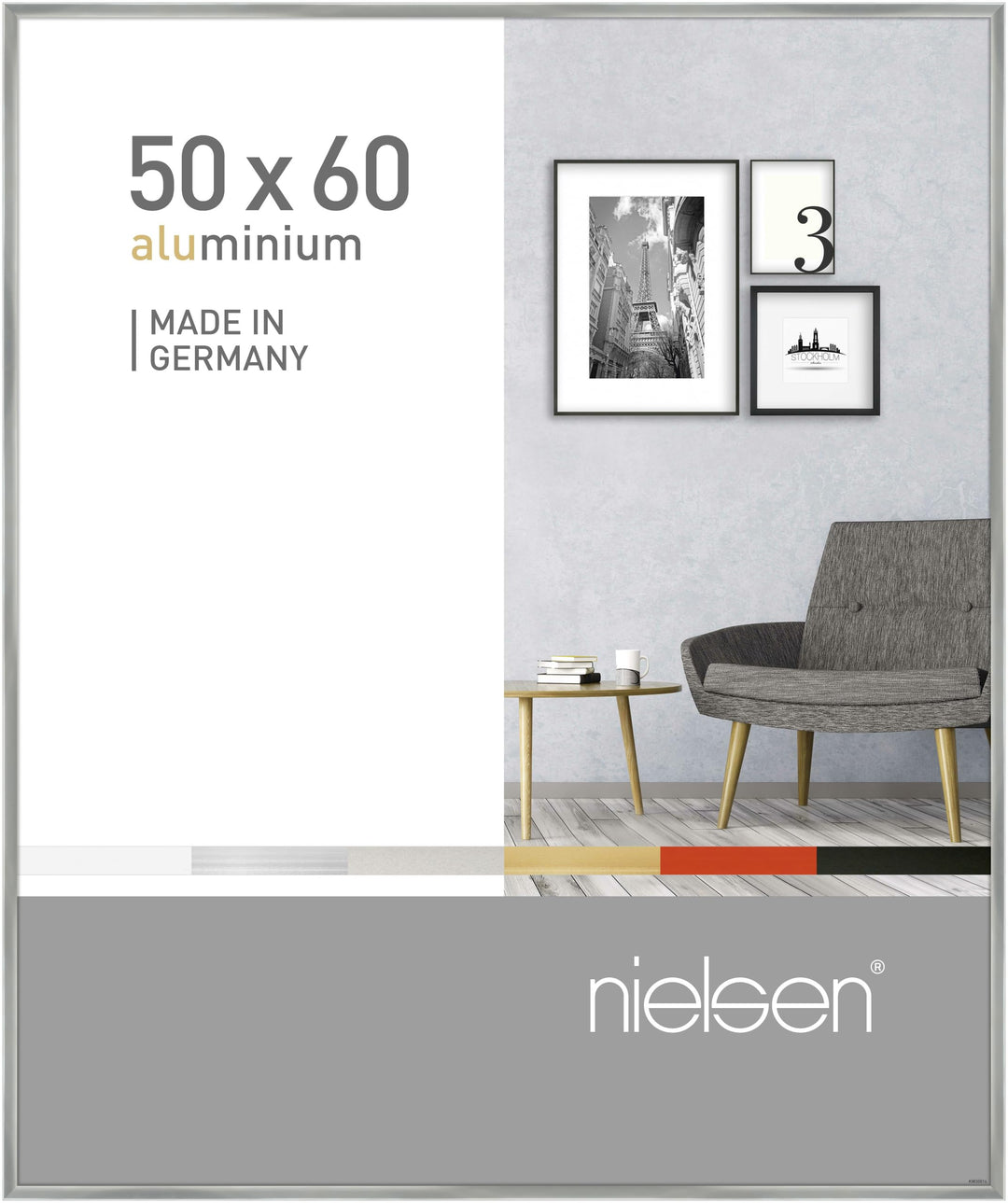 nielsen Bilderrahmen, 50 x 60 cm, Aluminium, Silber glanz, Posterrahmen zum Aufhängen im Hoch- & Que