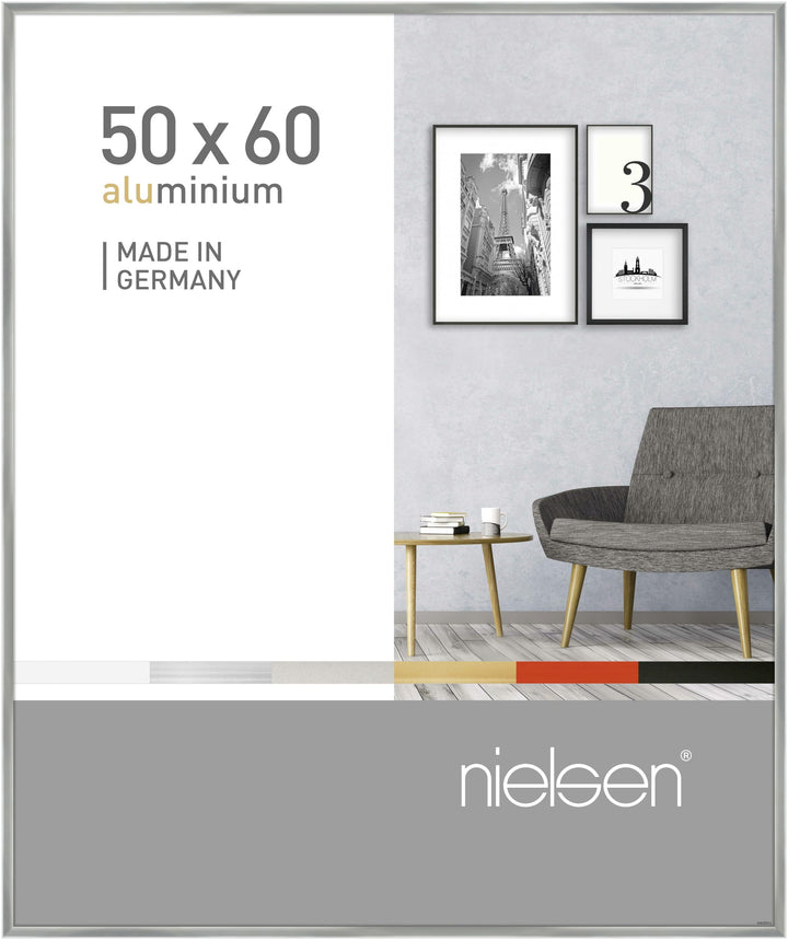 nielsen Bilderrahmen, 50 x 60 cm, Aluminium, Silber glanz, Posterrahmen zum Aufhängen im Hoch- & Que