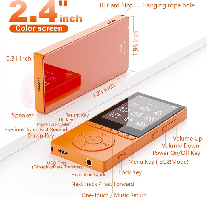 64GB MP3 Player Bluetooth 5.3, MP3 Player mit Lautsprecher, Musikwiedergabe, Sprachrekorder, E-Book,