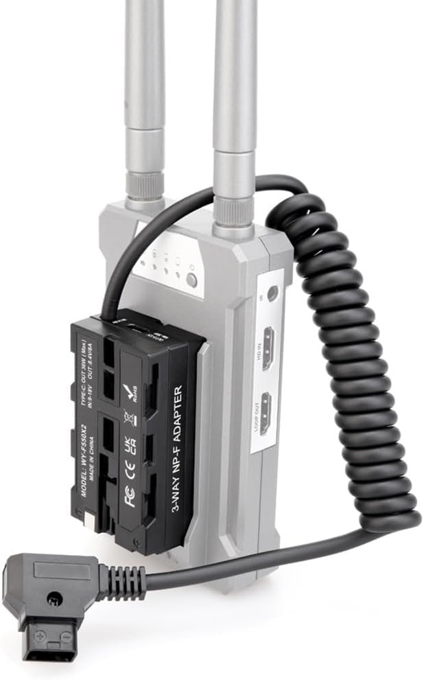 Andoer D-Tap zu doppelseitigem NP-F550 Dummy-Akku, Spiralkabel, DC-Koppler, Zubehör für Monitore/LED