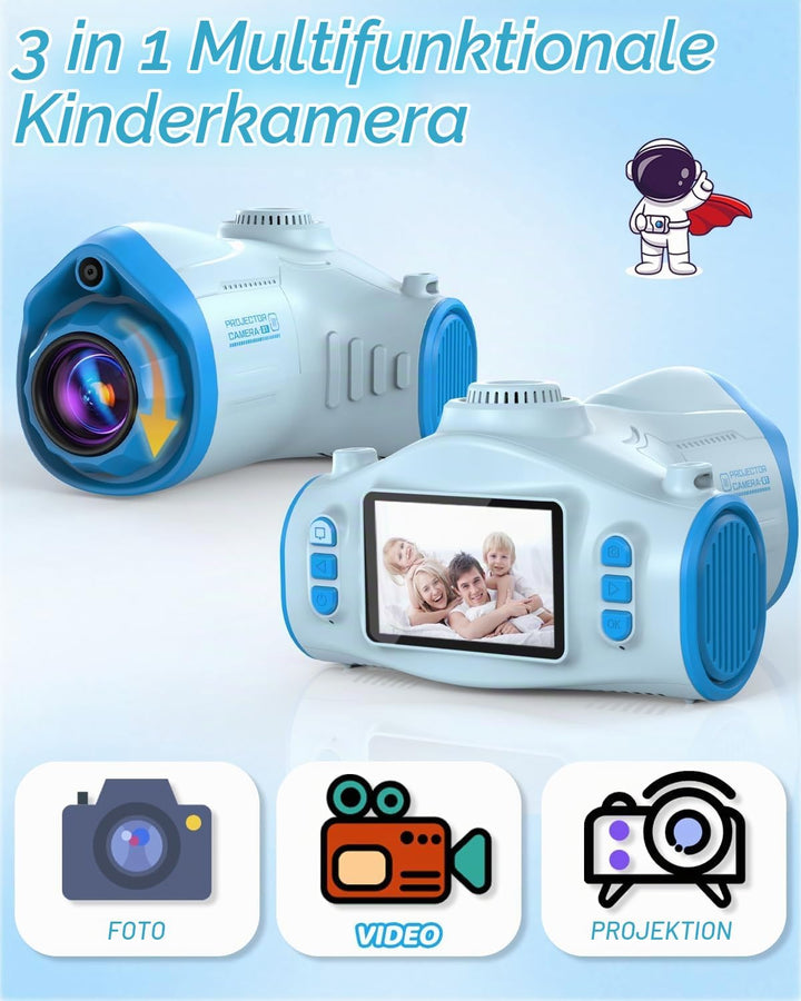 Kinderkamera, 3 in 1 Beamer Projektor Kamera 1080P Digitalkamera Fotoapparat Fotokamera Kinder, Weih