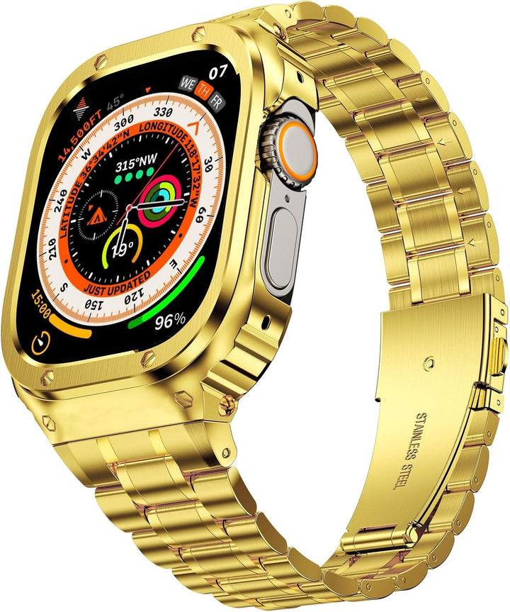 MioHHR Metallbänder mit Gehäuse kompatibel für Apple Watch Band 49 mm, stossfestes Edelstahlgehäuse