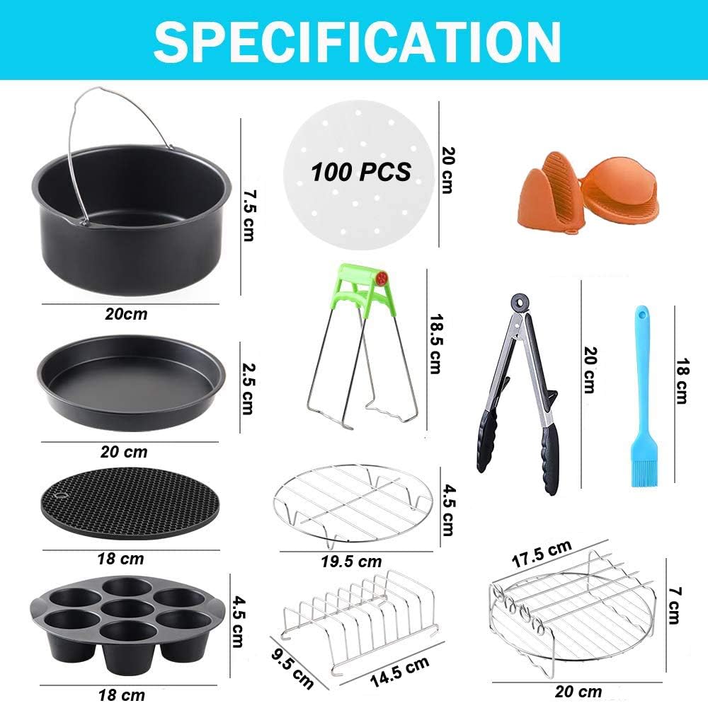 LooHome Zubehör für Heissluftfritteusen, 5 Sets für Gowise Phillips Cozyna, 7 Zoll Durchmesser für 3