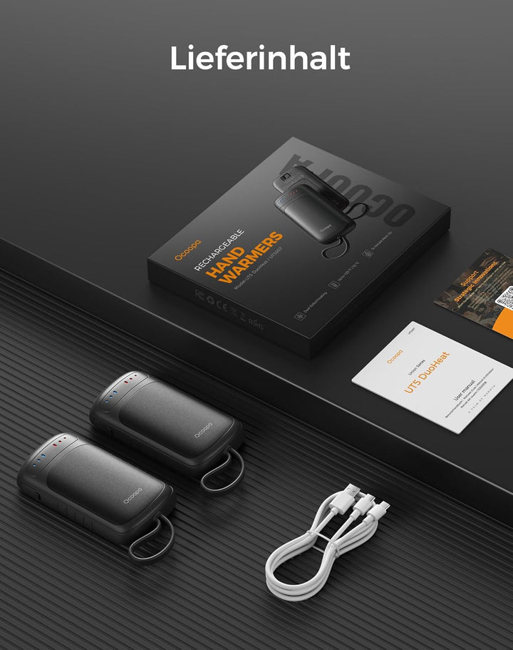 OCOOPA Handwärmer Elektrisch, Beidseitige Erwärmung, 2s Sofortwärme, 8 Std. Laufzeit, 67g leicht, Wi