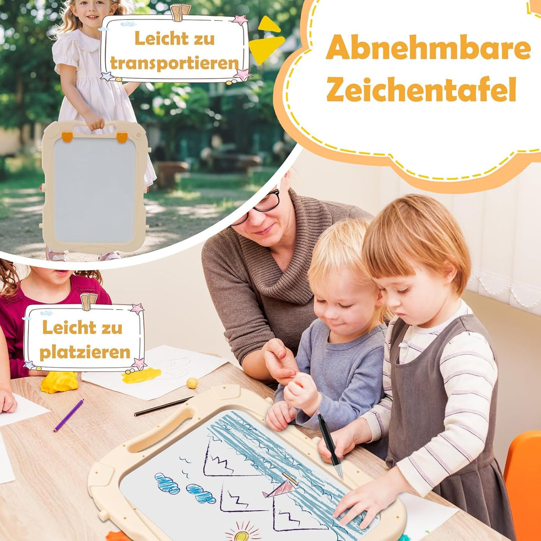 COSTWAY Tafel Kinder, doppelseitige Kindertafel höhenverstellbar mit Whiteboard & Kreidetafel, Stand