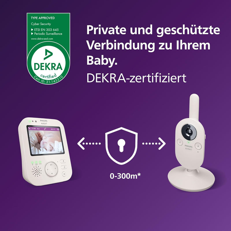 Philips Avent Babyphone mit Kamera Premium – sicheres Video Babyphone, 3,5 Zoll Bildschirm, 4-Fach Z