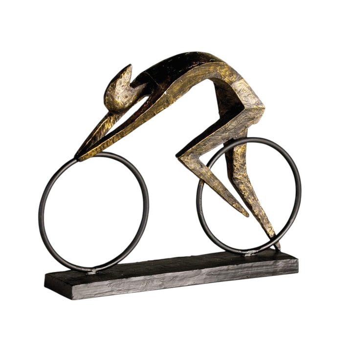 Casablanca - Deko Skulptur Racer Farhrad Fahrer aus Poly - bronzefarben Schwarze Metallbasis - Breit