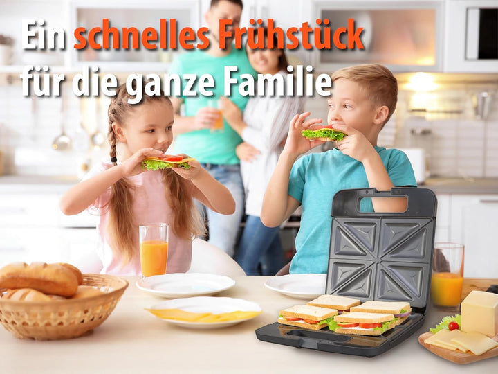 Sandwichmaker XXL für 4 grosse Sandwiches – 1400 W, Antihaftbeschichtung, Schnellaufheizung, automat