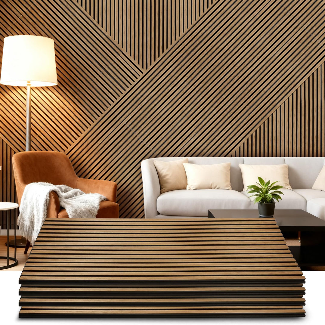 Akustikpaneele Holz, 4 Stück 120x60cm (2,88㎡), Wandpaneele Holzoptik, Hervorragende Schallabsorption