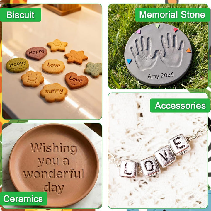 Alphabet Stempel Set, 3D-Gravurstempel für Gross- und Kleinbuchstaben,72 Stücke Alphabet Tonstempel