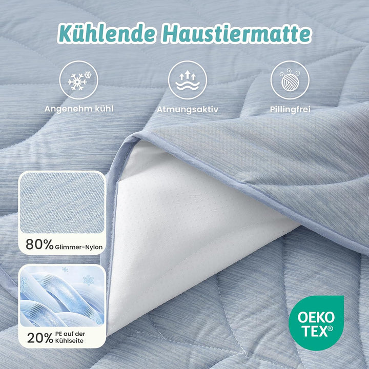 COZY KISS Kühlmatte Hunde & Katzen 86x99cm, Kühldecke mit Blattform-Gewebe Q-Max>0.4, Selbstkühlende