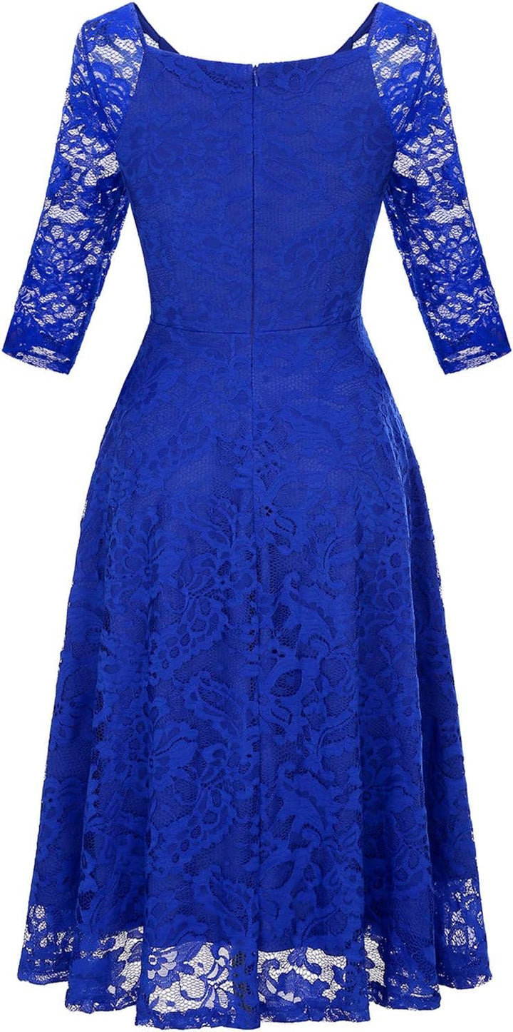 Dressystar Damen Elegant Spitzenkleid V-Ausschnitt Cocktailkleid Hochzeit Midi Abendkleider S Royalb
