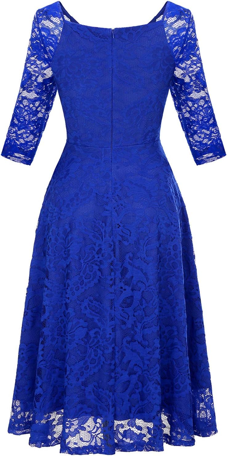 Dressystar Damen Elegant Spitzenkleid V-Ausschnitt Cocktailkleid Hochzeit Midi Abendkleider L Royalb