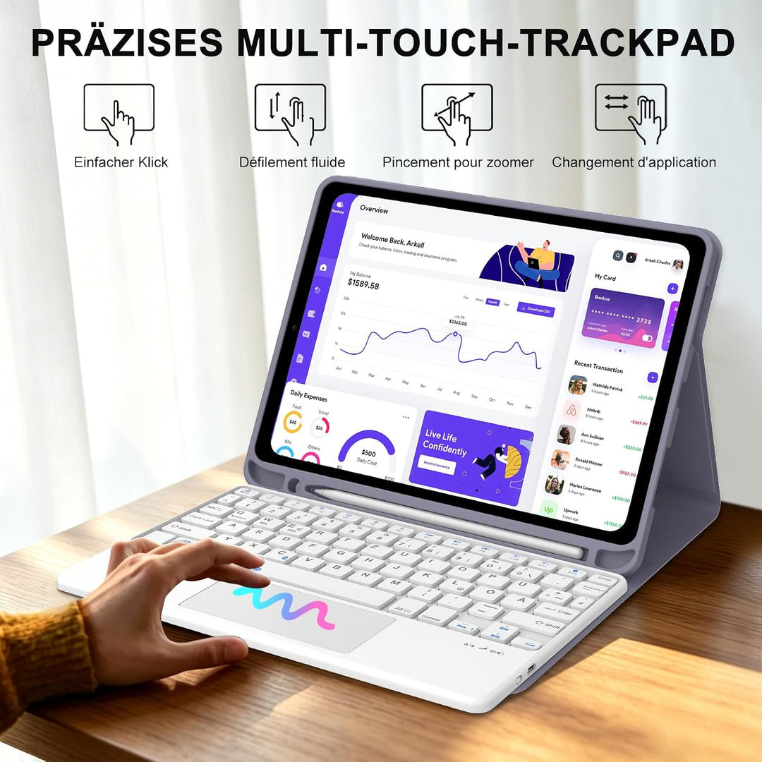 Hülle Tastatur für iPad (A16) 11/10 Generation (2025/2022) 11/10.9 Zoll | Mit Trackpad Magnetisch Ab