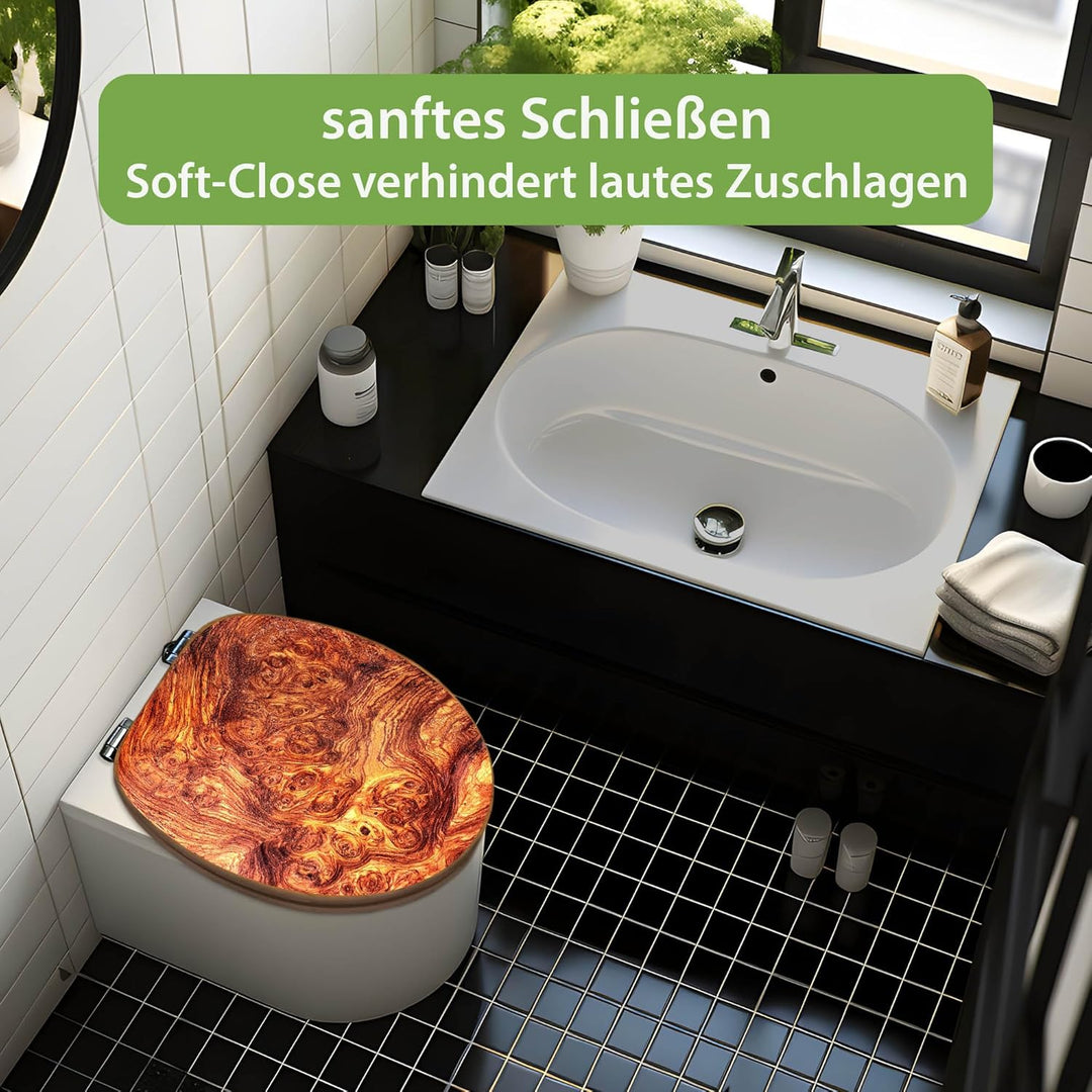 banjado Design WC Sitz Bambus Absenkautomatik 45,8x37,5cm - Toilettendeckel mit Absenkautomatik Holz