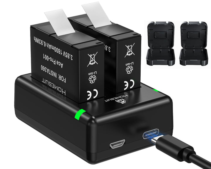 Homesuit Insta 360 Ace Ersatz Akku 1800mAh 2 Stück und USB Ladegerät kompatibel mit Insta360 Ace Pro