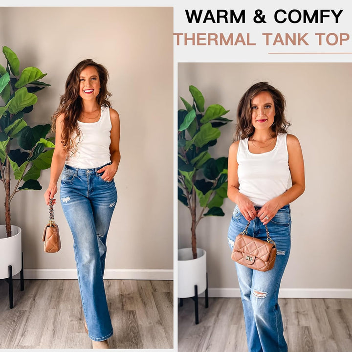 WOWENY Damen Thermo Unterhemd Warm Tank Top Fleece Untershirt Ärmellos Oberteil Thermounterwäsche Ba